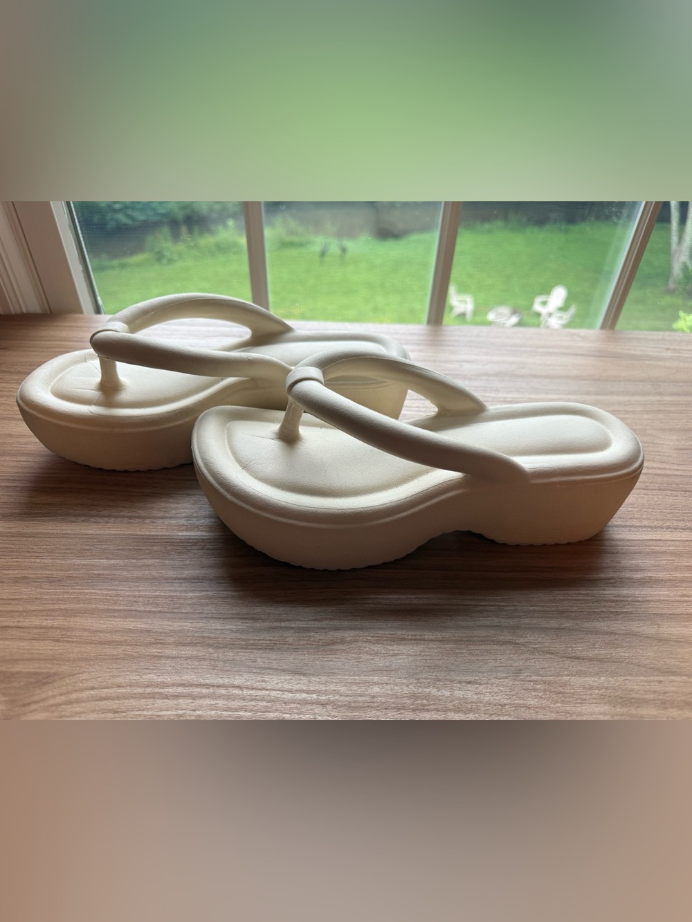 Womens Cream Platform Flip-Flop Sandals